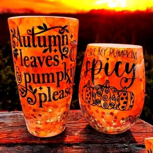 Autumn (1) Drinking Glass& (1) Stemless Wine Glass Made By @starson7th